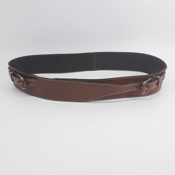 Land's Ends Wide Brown Leather Crossett Belt Fashion Dress L - Picture 10 of 10